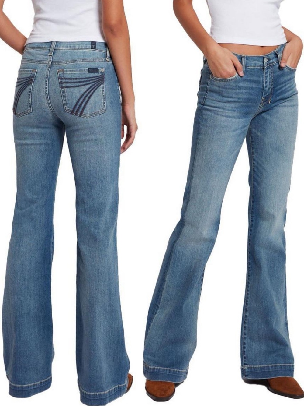 7 For All Mankind Dojo Mid Rise Wide Leg Trouser Flare Jeans Size 31 Y2K Western